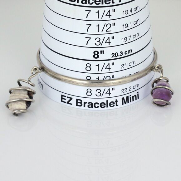 Vintage Sterling Silver 925 Purple Amethyst Agate Dangle Crystal Bangle 8.5" - Picture 11 of 12